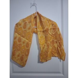 Vintage Vera Neumann Long Silk Scarf Gold Paisley Oblong 15x44 Mod 60s 70s Japan